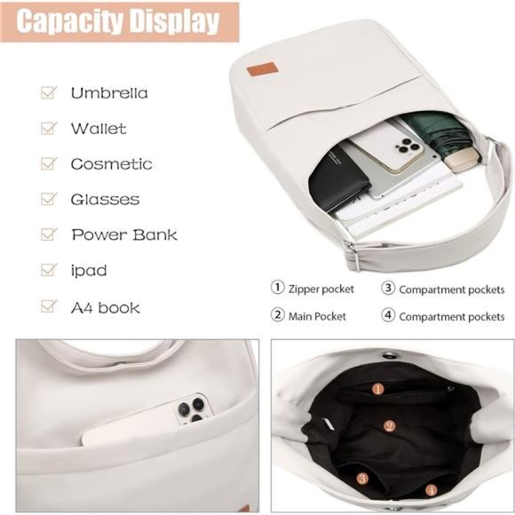 Canvas Tote Bag, Large Hobo Bags for Women Aesthetic Shoulder Purses Cute Simple - Picture 2 of 6